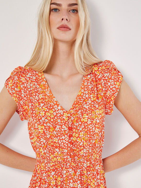 Robe longue fleurie à petites fleurs, Orange, grand