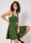 Animal Print Skater Mini Dress, Green, large
