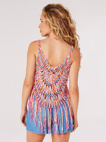 Multi-Coloured Crochet Fringe Camisole Top