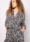 Zebra Print Wide Leg Trousers, Stone, large