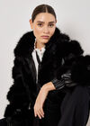 Faux Leather Chevron Fur Jacket, Black, large