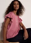 Ruffle Sleeve Textured T-Shirt, Pink, large