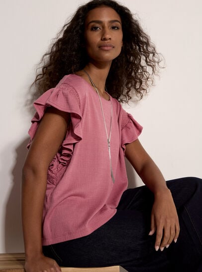 Ruffle Sleeve Textured T-Shirt