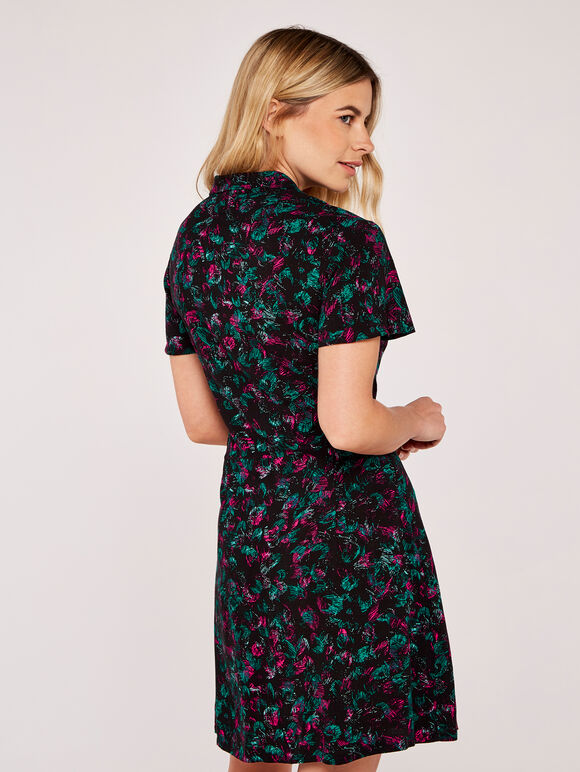 Abstract Print Button Dress, Black, large