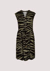 Zebra Print Zip Through Mini Dress, Khaki, large