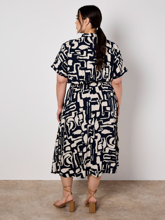 Geo Grecian Shirt Midi Dress, Navy, large