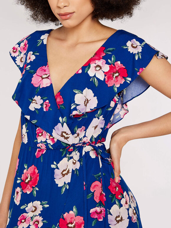 Floral Wrap Midi Dress, Blue, large