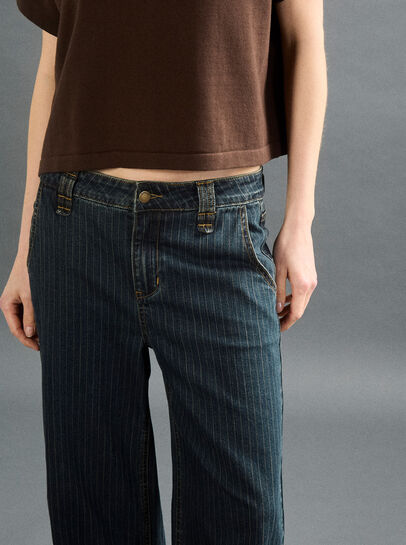 Pinstripe Wide-Leg Denim Jeans