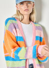 Colourful Stripe Fluffy Knit Cardigan, Pink, large