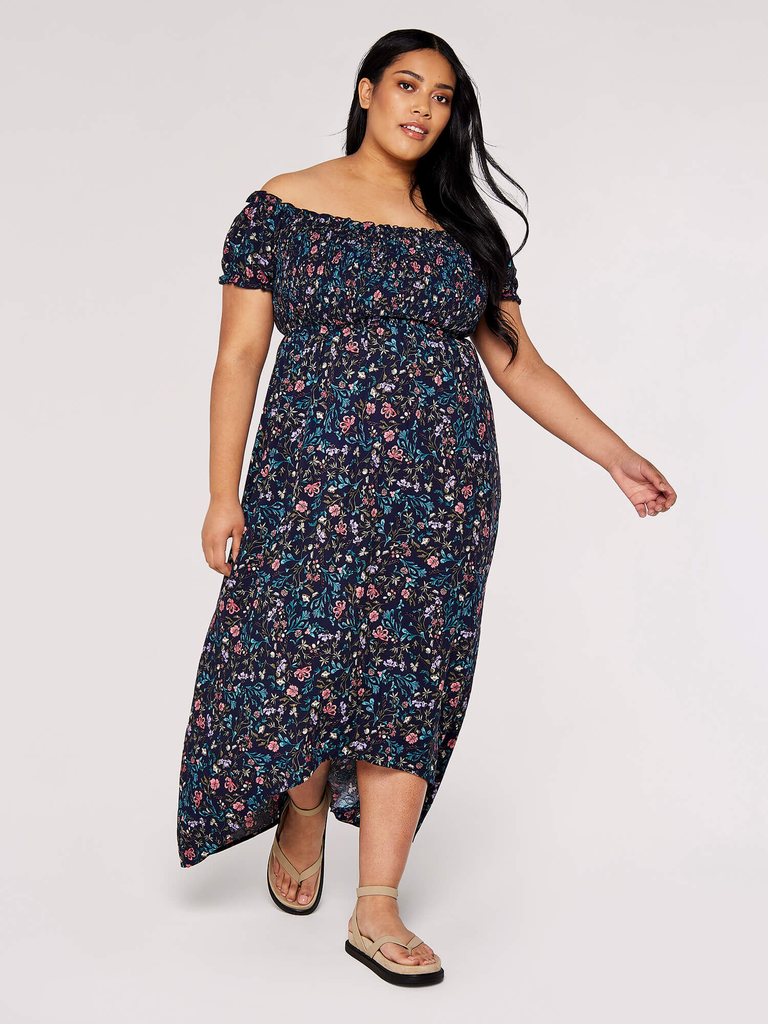 Navy bardot midi dress hot sale