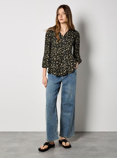 Abstract Animal Chiffon Plisse Shirt