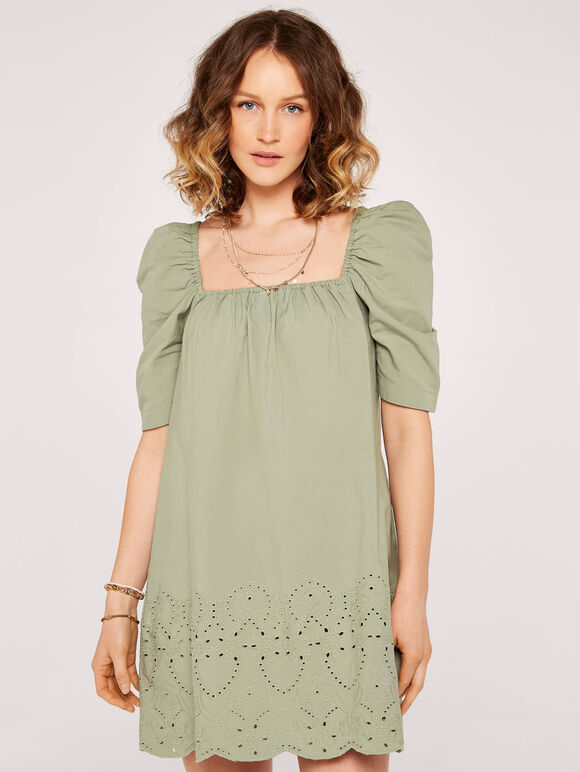 Broderie Anglaise Milkmaid Dress, Mint, large