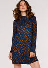 Dot High Neck Dress, Navy, large