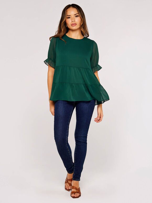 Recycled Crinkle Tiered Top, Green, large