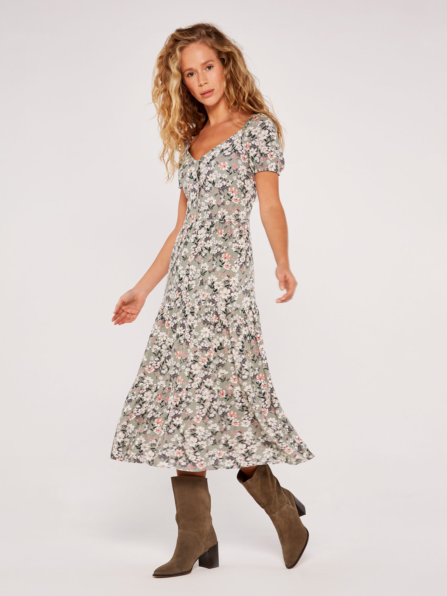 Ditsy Tiered Dress | Apricot UK