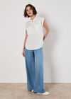 Zip Front Patch Pocket Top, Cream, large
