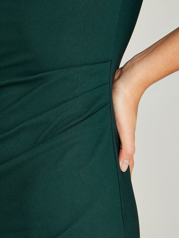 Green Side Ruche Midi Dress, Green, large