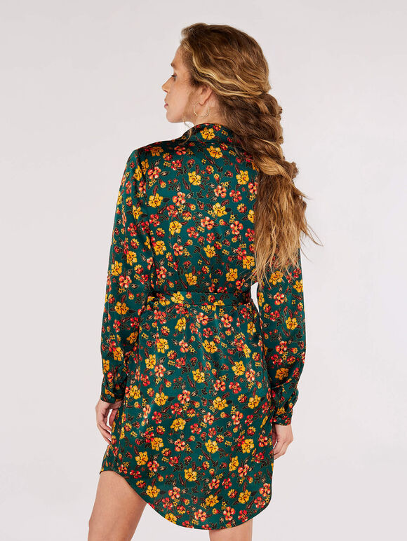 Tapestry Floral Shirt Dress, Green, large