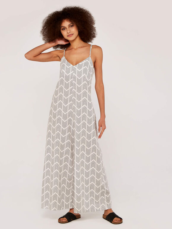 Geo  Wide Leg Jumpsuit, Cream, large