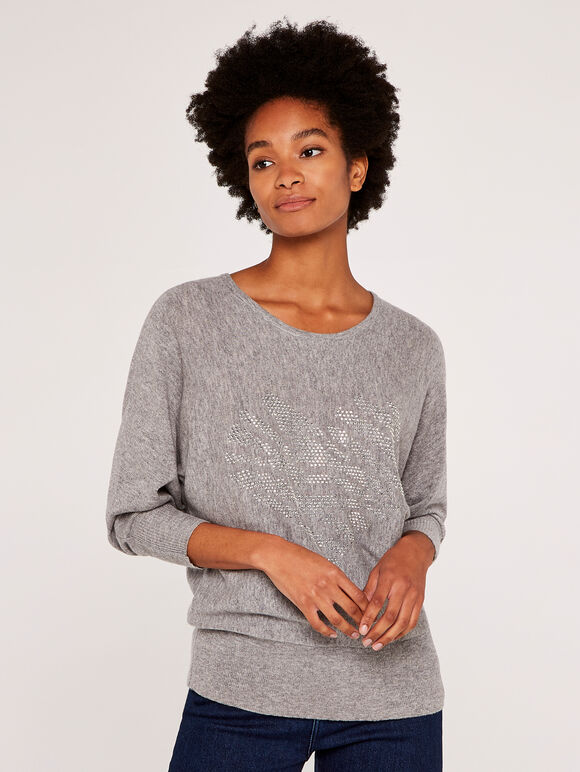 Heart Batwing Jumper, Grey, large