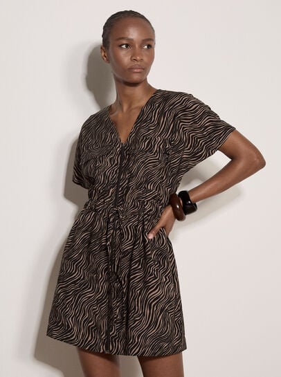 Zebra Print Zip-Down Mini Dress