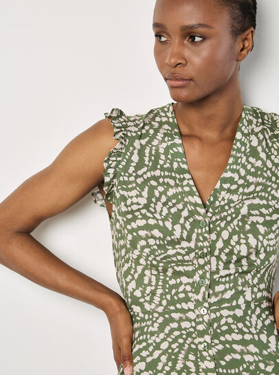 Abstract Spot Ruffle Mini Dress