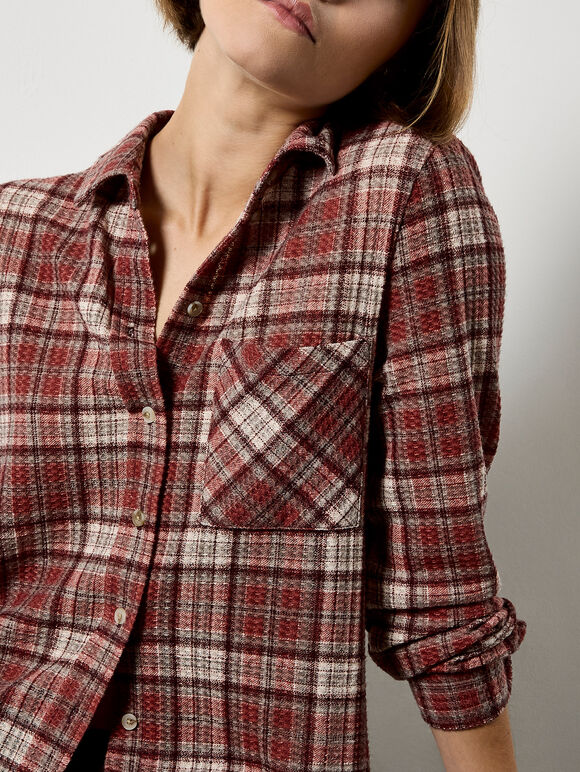 Check Print Shirt, Burgundy, large