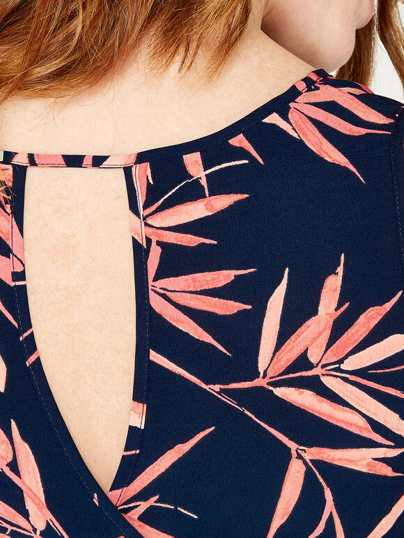 Tropical Leaf Crossover Back Top, Navy, large