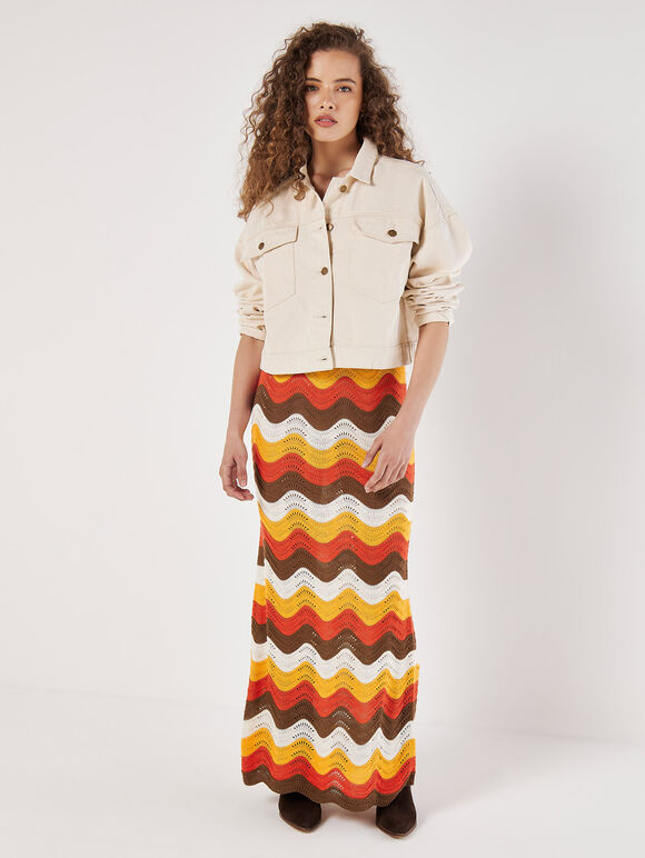 Colourful Waves Crochet Maxi Skirt, Orange, large