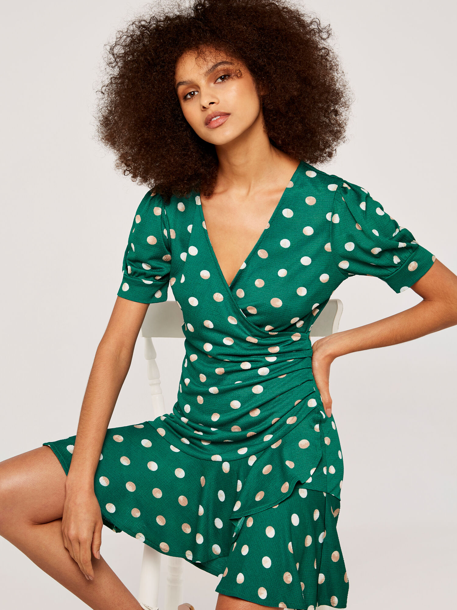 Spot ruffle deals dress