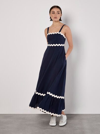 Ric Rac Trim Cotton Midaxi Dress