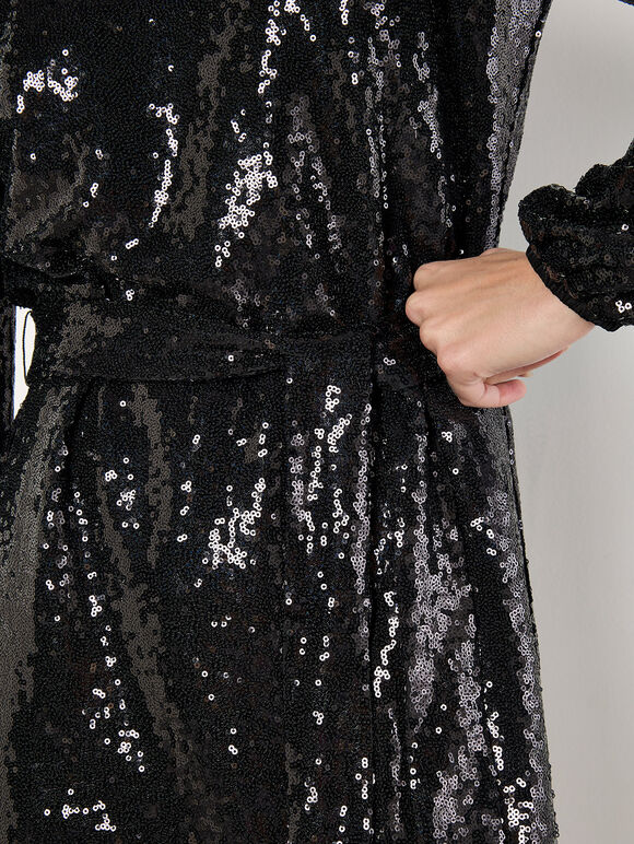 Sequin Shift Mini Dress, Black, large