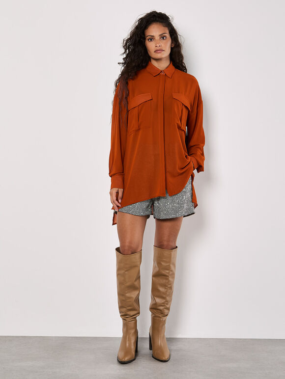Oversized Chiffon Shirt, Rust, large