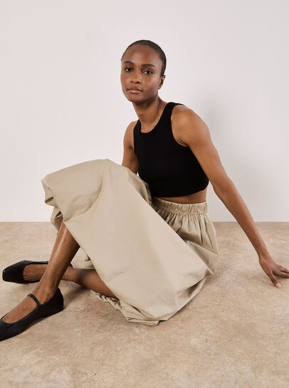 Puff Hem Midi Skirt