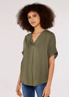 Chevron V Neck Top, Khaki, large