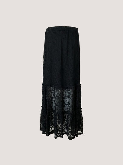 Cotton-Blend Lace Tiered Midi Skirt
