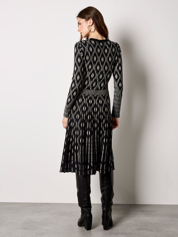 Diamond Knitted Midi Dress, Black, large