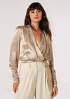 Textured Satin Wrap Top, Stone, large