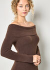 Fluffy Bardot Midaxi Dress, Brown, large