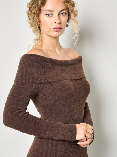 Fluffy Bardot Midaxi Dress