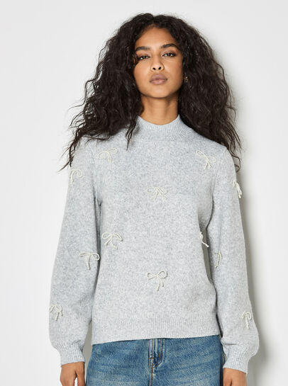 Pearl Bow Embellished Jumper