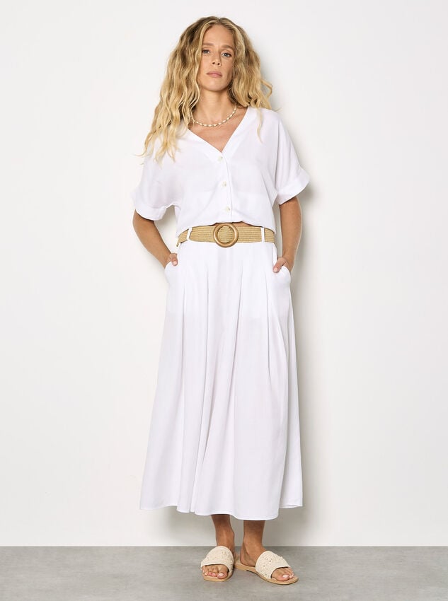 Pleated Wide-Leg Culotte Trousers, White, large