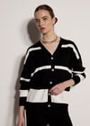 Monochrome Stripe Oversized Cardigan, Black, large