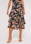 Floral Chiffon Midi Skirt, Navy, large