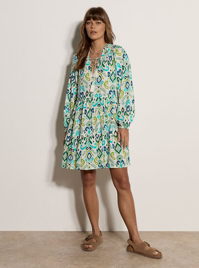 Shimmer Ikat Babydoll Midi Dress