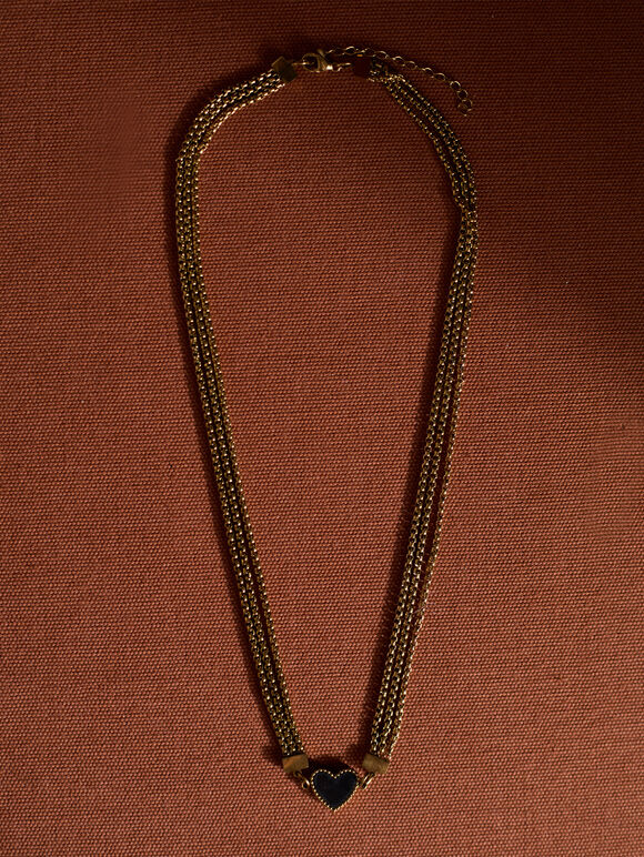 Multi Chain Heart Gold Tone Necklace, Gold, large
