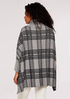 Check Roll Neck Knitted Poncho, Grey, large