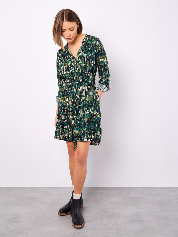 Abstract Brushstroke Shirt Mini Dress, Green, large