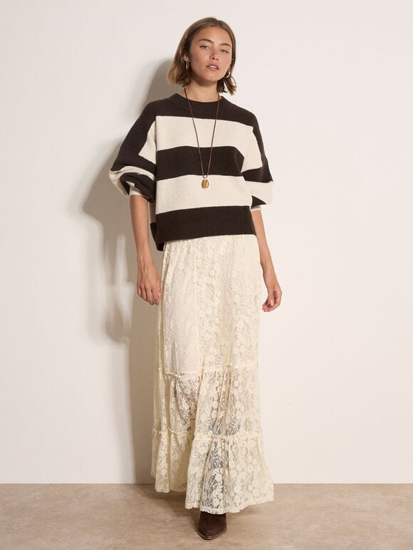 Chunky Knit Stripe Oversized Jumper, Brown, large
