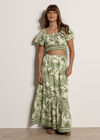 Palm Print Midi Skirt, Cream, large